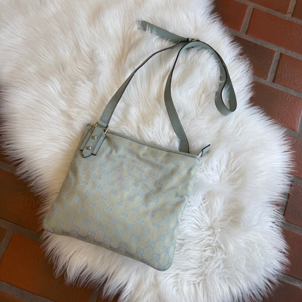 Authentic Gucci Vintage Pastel Blue Monogram Crossbody Bag